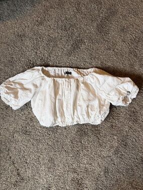 ZARA White bubble Puff Sleeve Crop Top